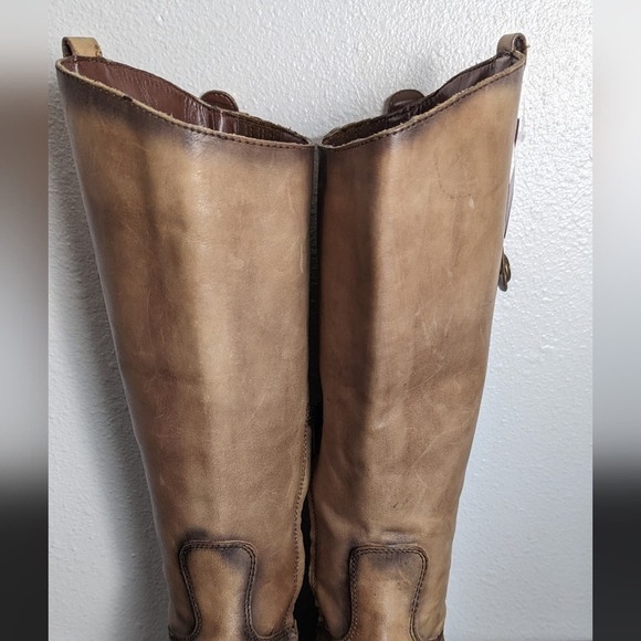 Arturo Chiang Women's 7 Tan Distressed Button Embellished Tall Riding Boots - Picture 4 of 16